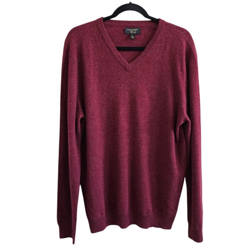 Cashmere Club Room Luxury V Neck Burgundy Red Pullover Sweater Career Mens L